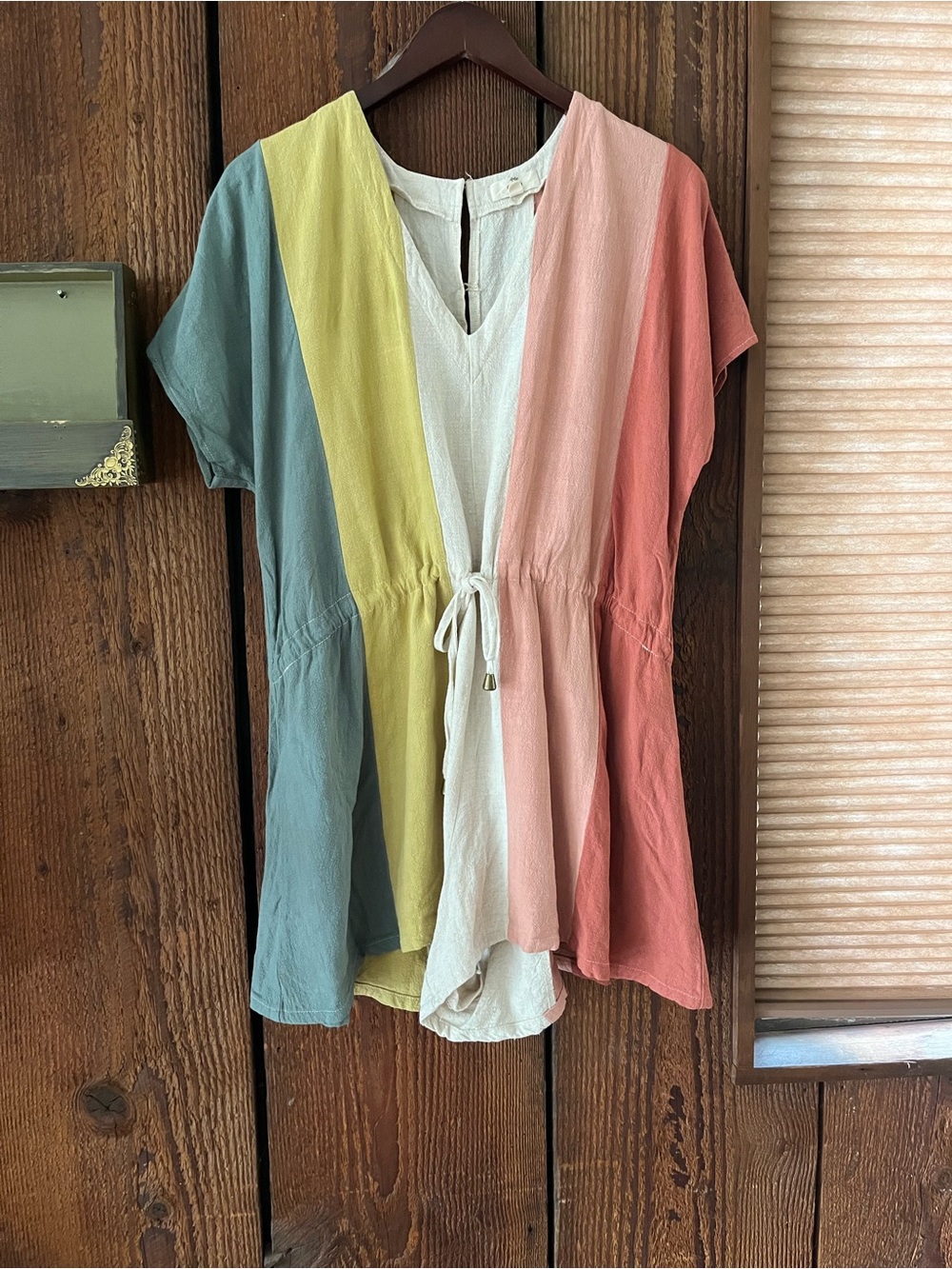 Entro Cotton/Linen Blend Striped Drawstring Waist Romper Size 2X